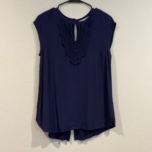 Daniel Rainn Navy Short Sleeve Lace Blouse - Size Medium